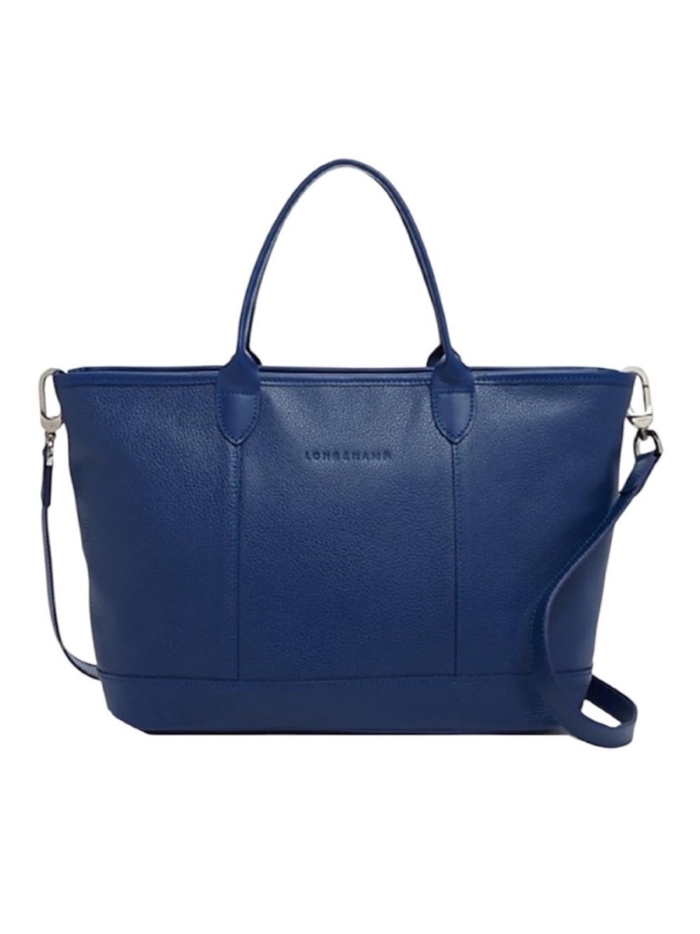 LONGCHAMP Navy Le Foulonne Zip Top Pebbled Leather Tote with Detachable
Strap